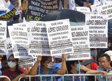 Con carteles y videos promocionan revocación de mandato en mitin sobre Reforma Eléctrica