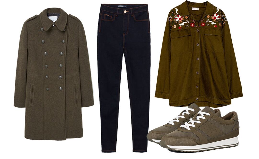 ABRIGO MANGO: $2,899.00 
JEGGINS ZARA $499.00 
SENKERS BERSHKA $579.00 
CAMISA PULL&BEAR $799.00