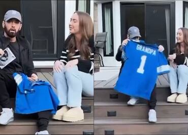 Eminem fue sorprendido y se enteró que será abuelo con un jersey de los Detroit Lions