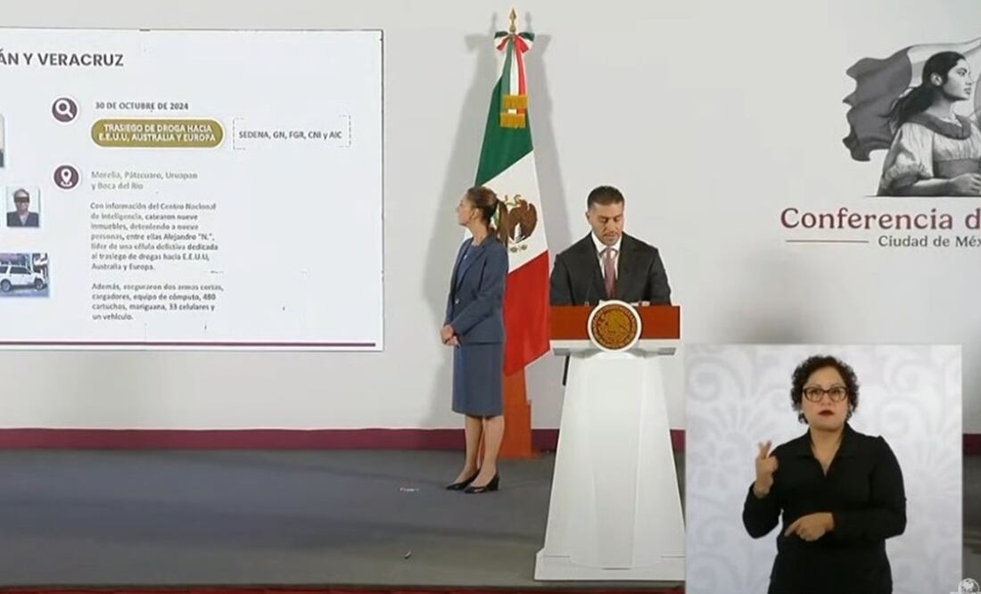 Omar García Harfuch, titular de la Secretaría de Seguridad y Protección Ciudadana durante la mañanera del 12 de noviembre de 2024. Foto: Captura de pantalla