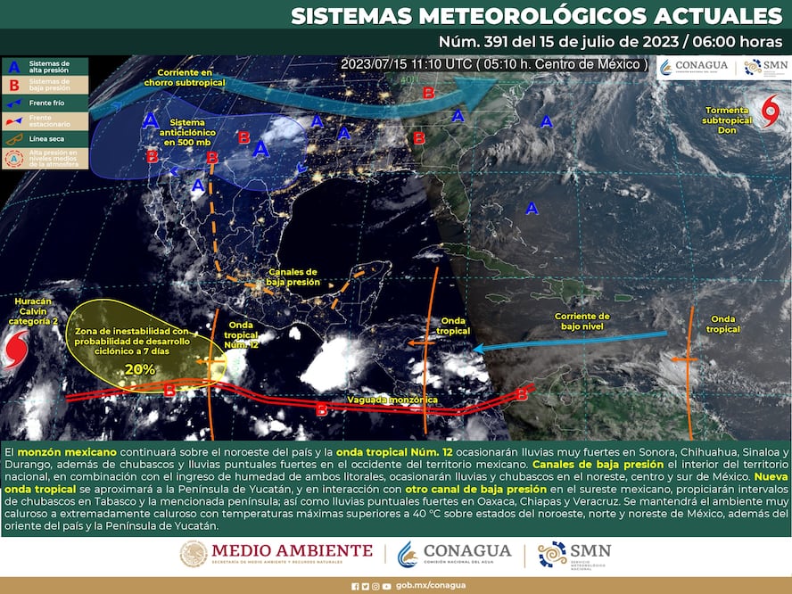 Monzón mexicano afectará a estos estados hoy, sábado 15 de julio 2023