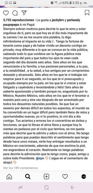 Paulina Peña escribe carta a su papá