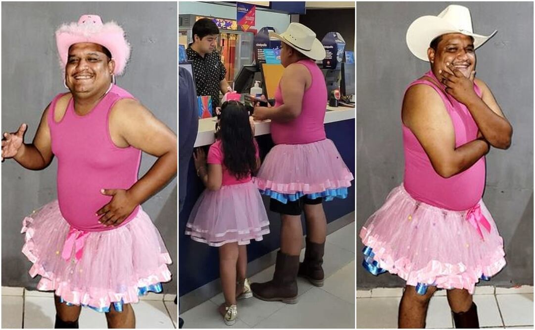 Padre acompaña a su hija al cine vestido de Barbie y causa sensación en redes sociales. Fotos: Tomadas de Facebook @EleazarRodriguezHernandez