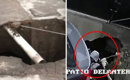 Video. Se abre socavón de 3 metros de profundidad en el patio de una casa; cae padre de familia