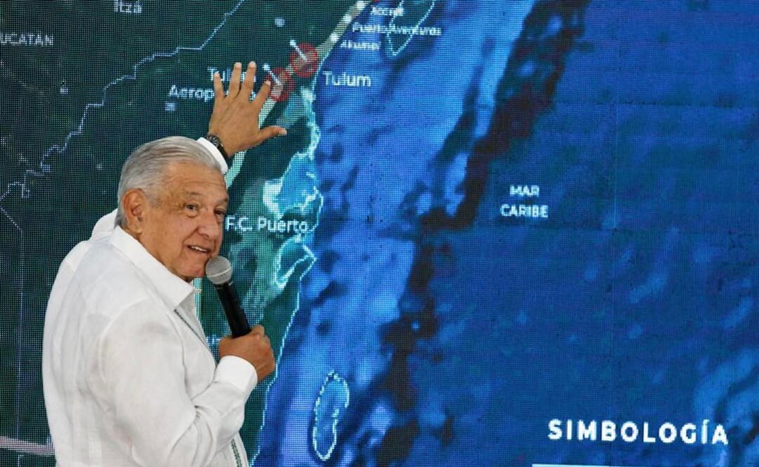 López Obrador reiteró que con el Tren Maya no se afectan cenotes ni ríos subterráneos. Foto: Presidencia 