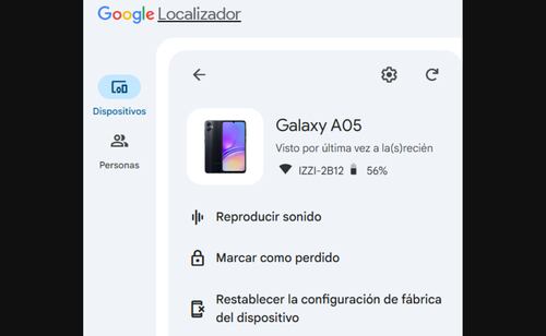 En caso de robo, puedes localizar tu celular y restablecerlo de fábrica. Foto: Captura de pantalla