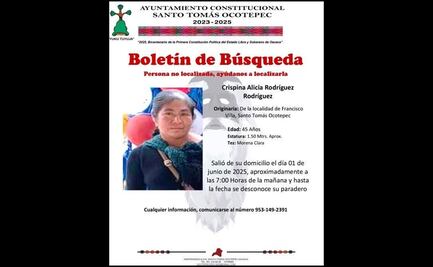 Buscan a Crispina Alicia, originaria de Santo Tomás Ocotepec; hasta junio de 2025 se han reportado al menos 14 mujeres desaparecidas en Oaxaca