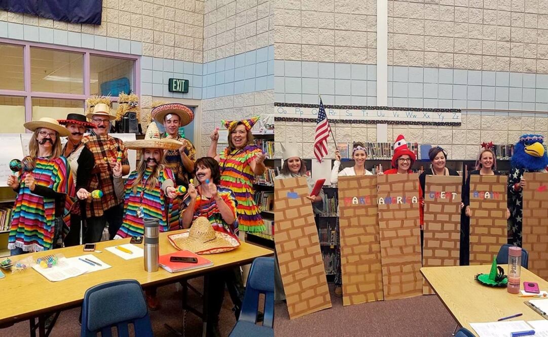 Disfraces del personal de la escuela del distrito de Middletown (Fotos tomadas de Twitter: @heidiheilig)