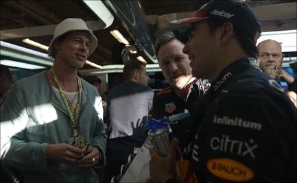 Brad Pitt visita a Red Bull en el GP de Estados Unidos y le demuestra su admiración a Checo Pérez