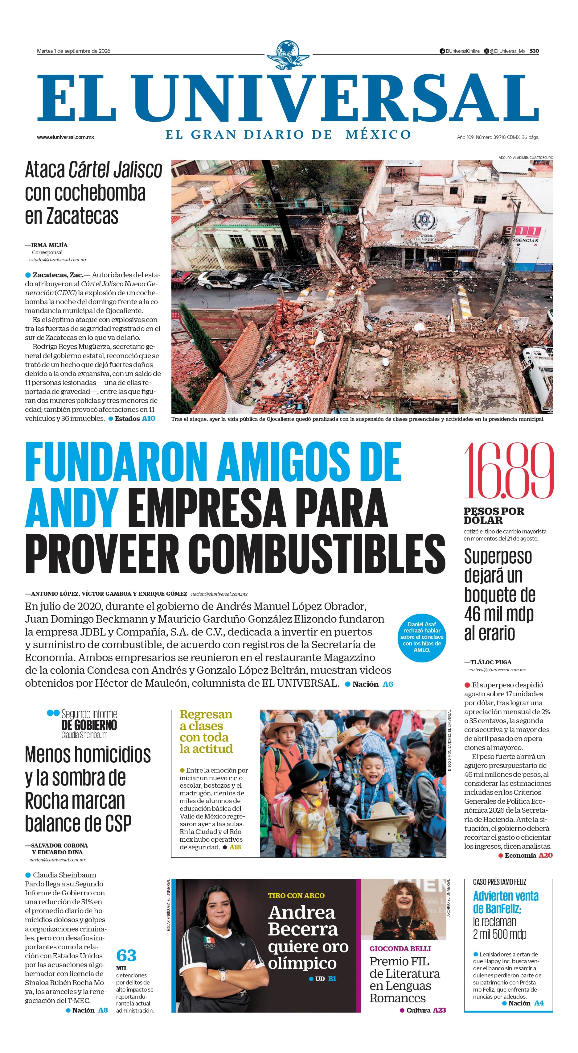 Portada impresa del 1 de septiembre de 2026