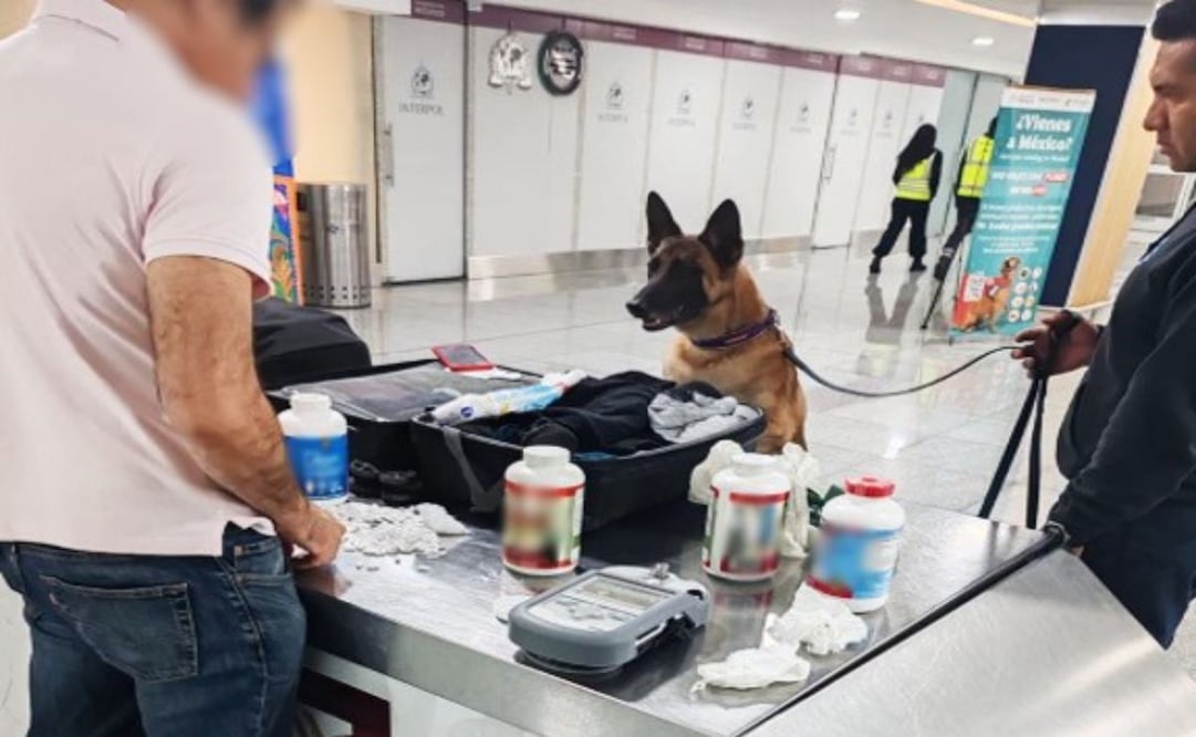 Decomiso de casi siete mil pastillas de hidrocodona, por elementos de la Secretaría de Marina (Semar) y aduanas, en el Aeropuerto Internacional de la Ciudad de México (AICM), en julio de 2026. Foto: Especial