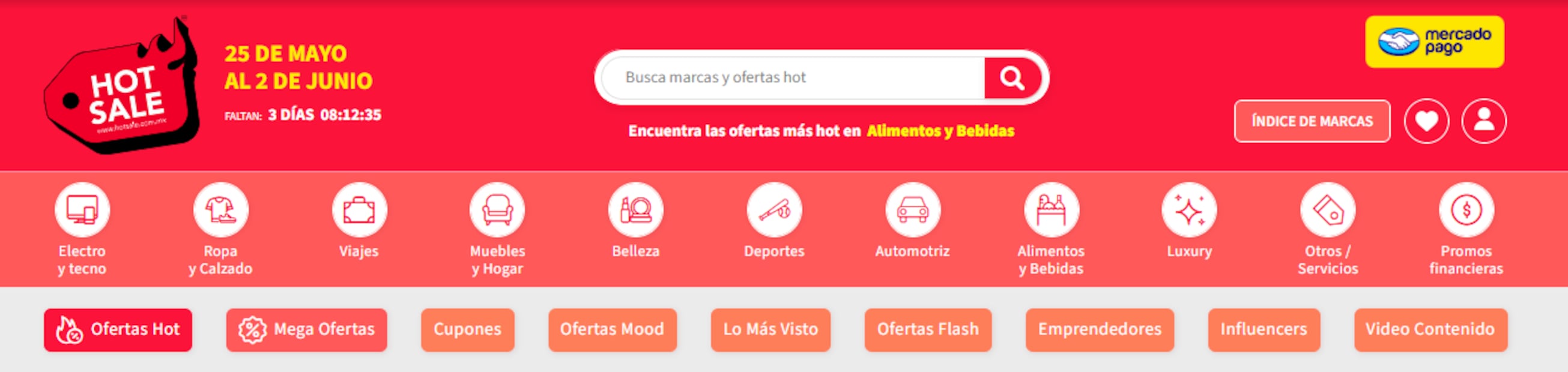 Lista de categorías para encontrar las marcas en la página oficial del Hot Sale. Foto: Captura de pantalla de hotsale.com.mx