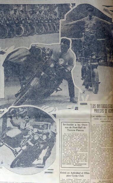 Un distintivo de las acrobacias en moto de los años veinte era el "side car", que en la época era un accesorio más común para las motocicletas. Hemeroteca EL UNIVERSAL.