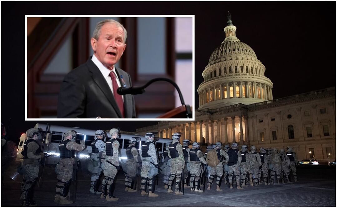 El Capitolio resguardado y el exmandatario George W. Bush, quien expresó que el acto de los simpatizantes de Trump fue “enfermizo”. FOTOS: EFE