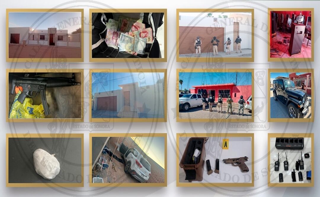 Tras cateos en Altar, Sonora, aseguran armas, autos, drogas y personas; dos hombres fueron abatidos. Foto: Fiscalía de Sonora
