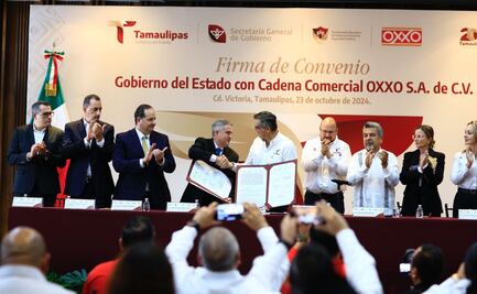 Tamaulipas y OXXO firman convenio para prevención de delitos; cadena comercial se une al programa de Puntos Rosas 