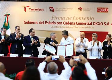 Tamaulipas y OXXO firman convenio para prevención de delitos; cadena comercial se une al programa de Puntos Rosas