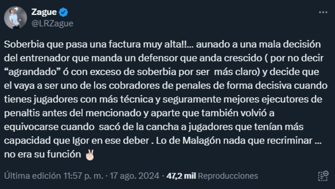 Mensaje de Zague sobre la eliminación del América - Foto: X