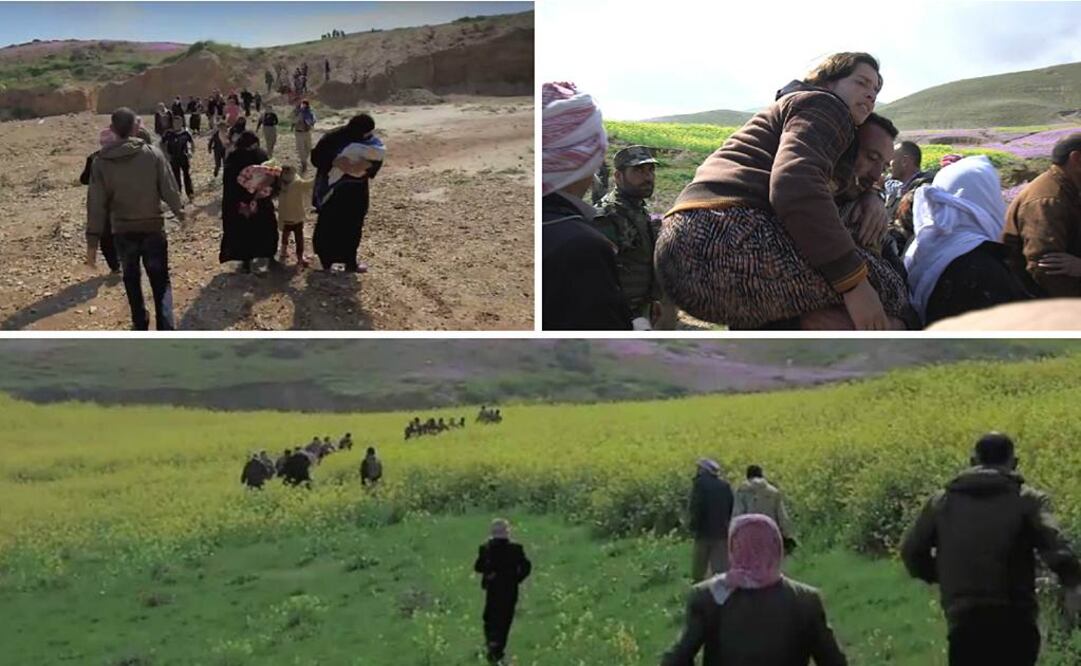 Los niños y mujeres yazidíes habían sido capturados y esclavizados por el EI y, tras escapar, tuvieron que caminar durante dos días sin descanso a través del territorio yihadista, con muy poco comida y agua Foto: Tomada de YouTube