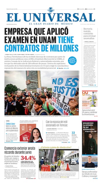 Portada impresa del 28 de julio de 2026