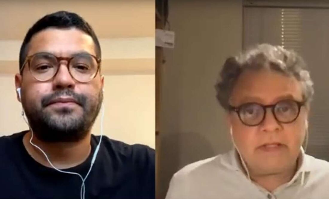 El Jefe de Redacción del periódico digital El Faro, Óscar Martínez y su Director, Carlos Dada en una transmisión de YouTube hoy. Foto: Captura de pantalla