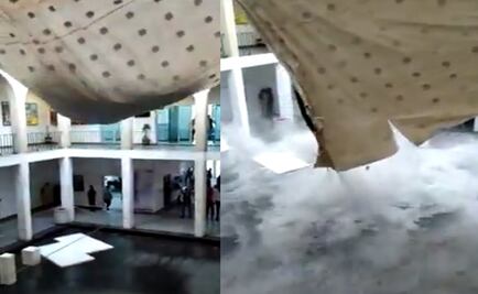 Tras lluvias, colapsa techo retráctil del palacio municipal de Chalco 