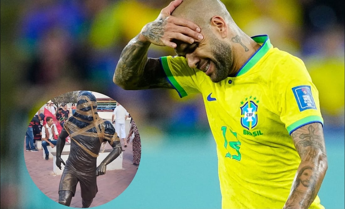 La estatua de Dani Alves en su ciudad natal ha sido vandalizada - Fotos: Imago7 y Especial