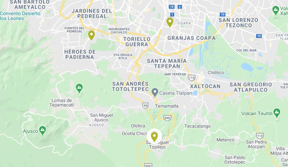 Aquí serán las sedes de la vacunación en Tlalpan. Foto: Google maps