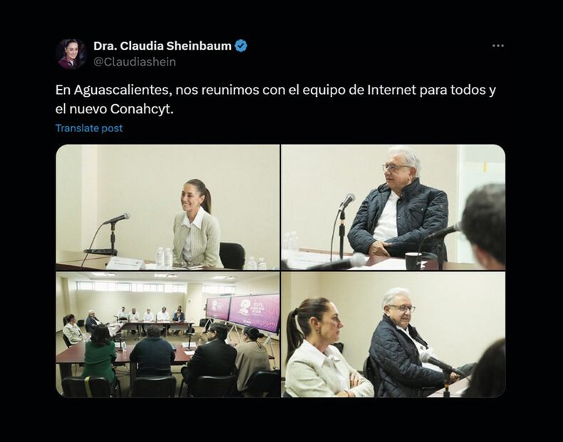 Sheinbaum subió a X fotos de la reunión sin mencionar a Álvarez-Buylla y una imagen donde sale de espaldas. Foto: de @Claudiashein