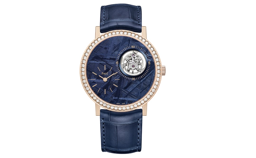 Piaget Altiplano de oro rosa, bisel de diamantes y esfera de marquetería de meteorito azul