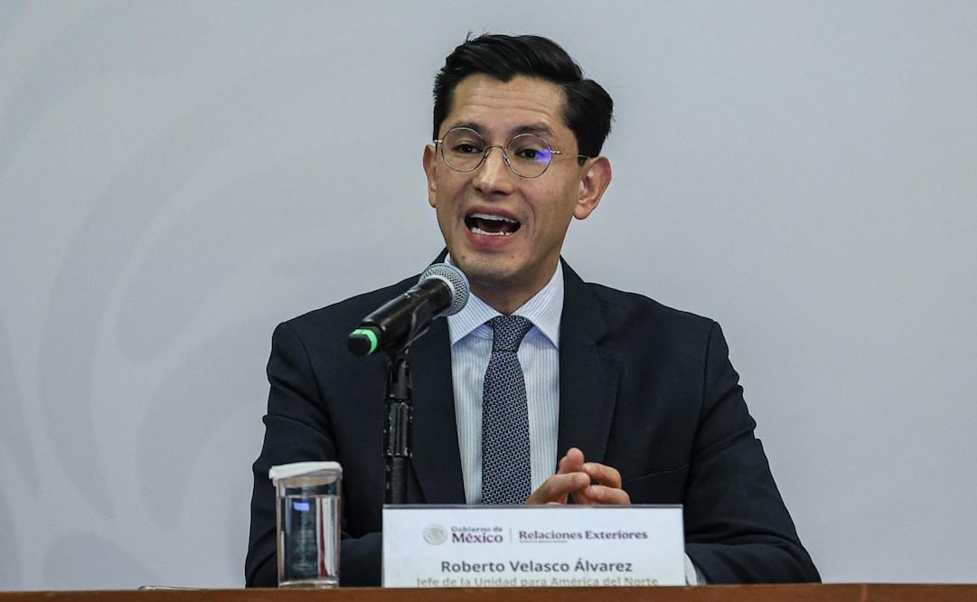 Roberto Velasco, jefe de la Unidad para América del Norte de la SRE, en conferencia de prensa este 11 de septiembre de 2025. Foto: Gabriel Pano/ EL UNIVERSAL