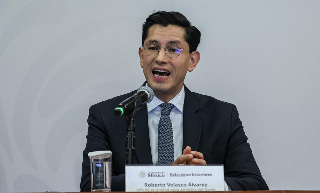 Roberto Velasco, jefe de la Unidad para América del Norte de la SRE, en conferencia de prensa este 11 de septiembre de 2025. Foto: Gabriel Pano/ EL UNIVERSAL