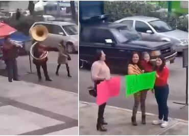 Al ritmo de banda, mujer celebra divorcio saliendo del juzgado; video causa furor en la red