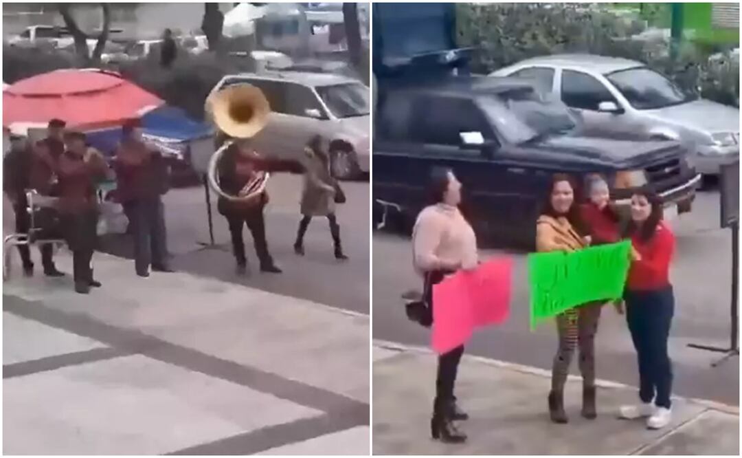 Al salir del juzgado sus amigas la esperaban con letreros de felicitación. Foto: Redes Sociales