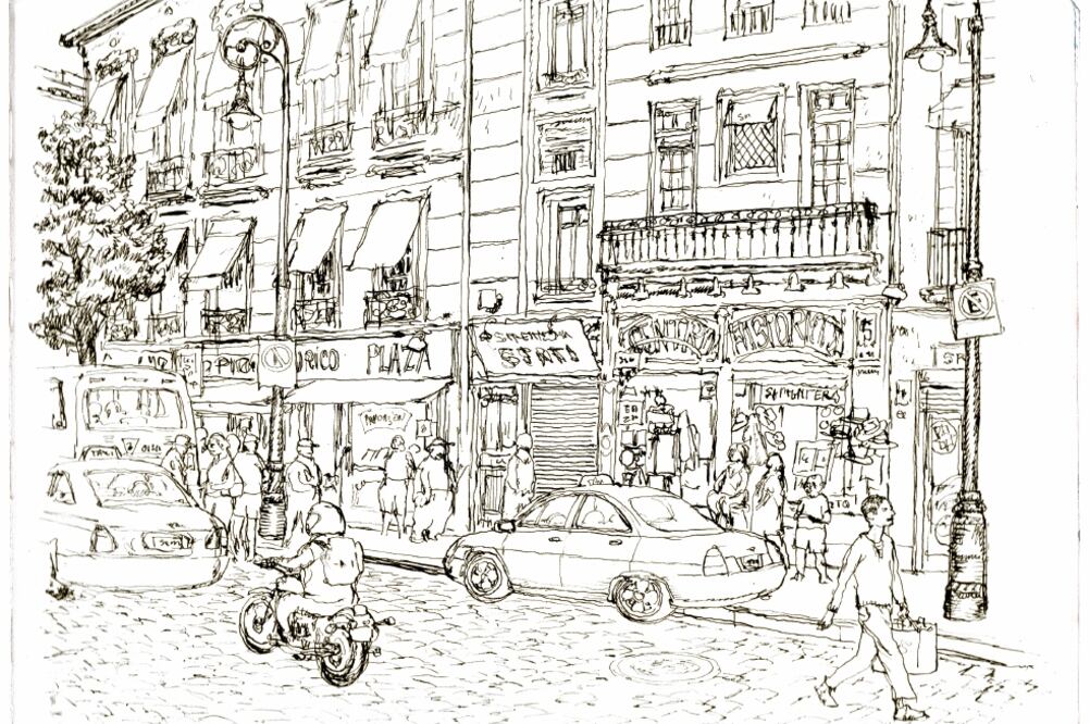 Tatiana Bilbao y Nicolas de Crécy crearon dibujos de las calles del centro de la ciudad para el proyecto (D)escribir la ciudad (CORTESÍA EMBAJADA DE FRANCIA)