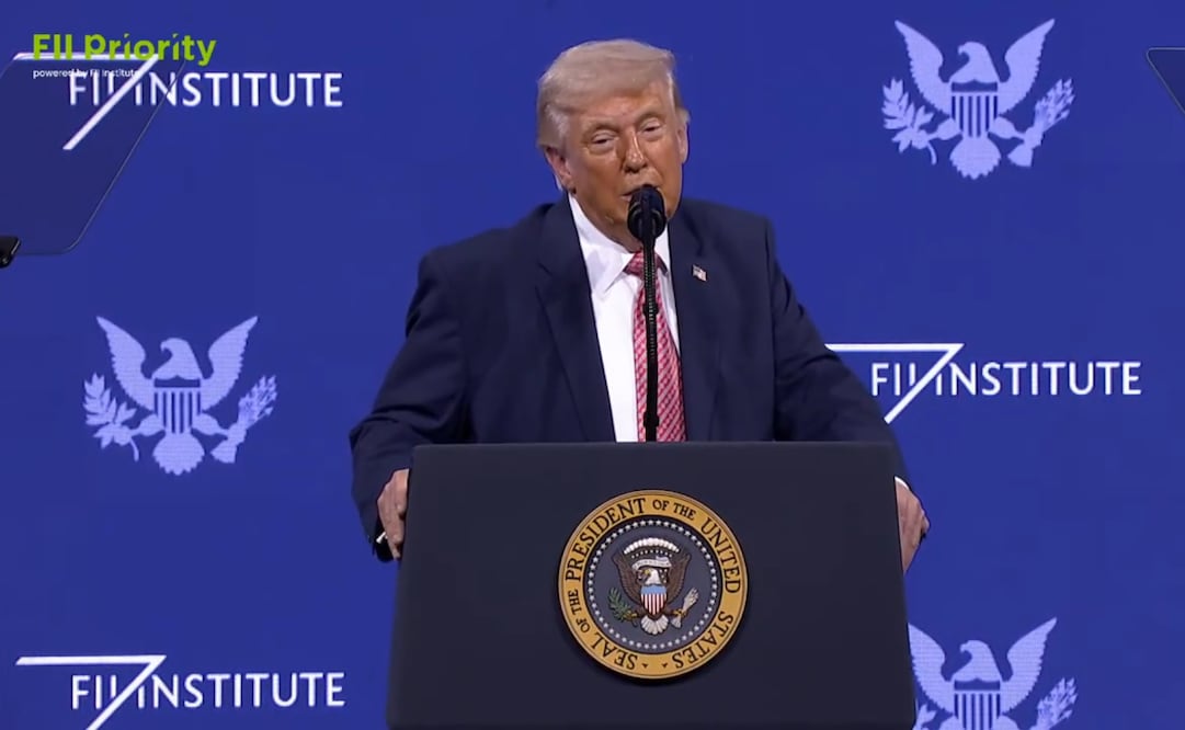 Trump durante su participación en el foro de inversiones Future Investment Initiative (27/03/2026). Foto: Captura de pantalla.