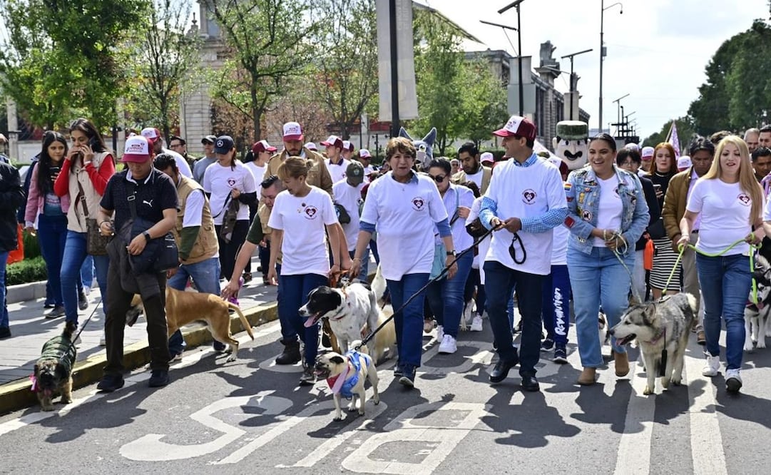 La gobernadora Delfina Gómez Álvarez encabezó una caminata y puso en marcha las Caravanas por el Bienestar Animal en el marco del Día del Perro. Foto: Especial