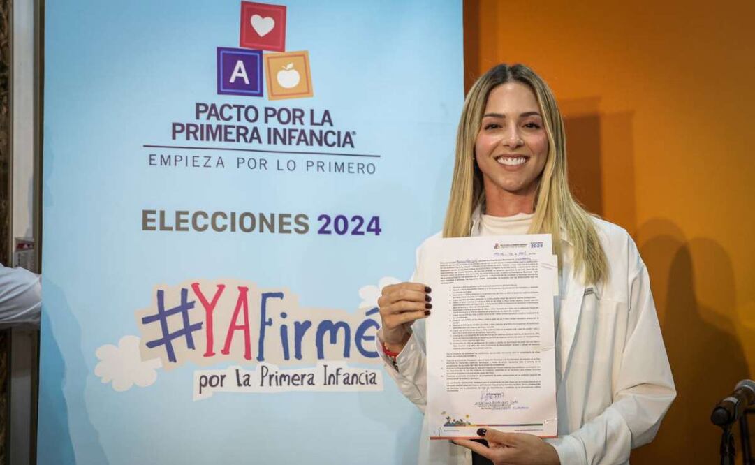 Mariana Rodríguez candidata por Movimiento Ciudadano por la alcaldía de Monterrey firmó un Pacto por la Primera Infancia. Foto: Especial