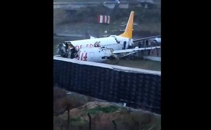 Avión se sale de pista al aterrizar y se parte en dos en Estambul