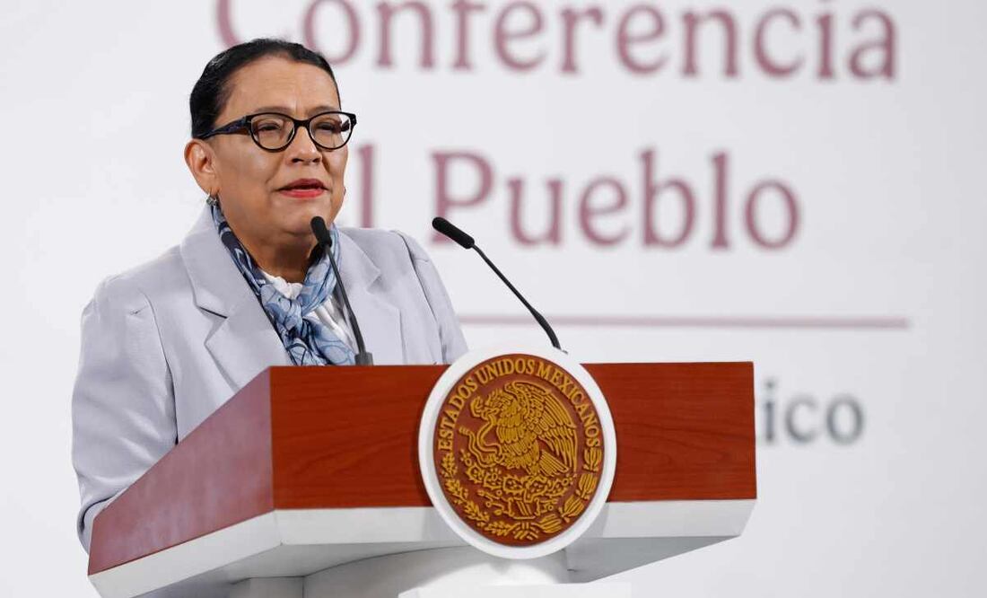 Rosa Icela Rodríguez, secretaria de Gobernación, durante la mañanera de este 22 de julio del 2025. Foto: Diego Simón / EL UNIVERSAL.