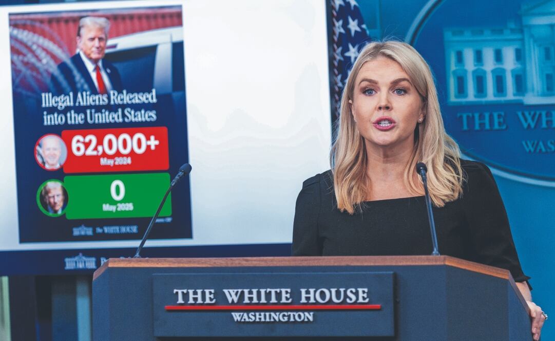 La secretaria de prensa Karoline Leavitt, ayer en la Casa Blanca en Washington. Foto: de SHAWN THEW. EFE