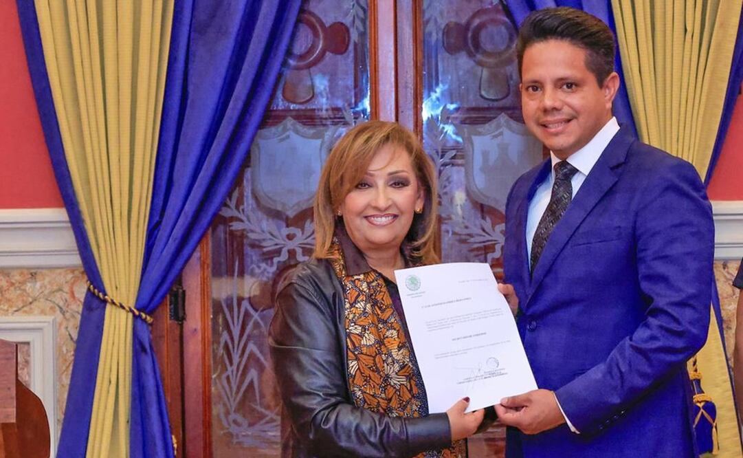 En una ceremonia privada y a puerta cerrada, la gobernadora de Tlaxcala entregó a su ahijado la titularidad de la Secretaría de Gobierno (Segob). Foto: Especial.