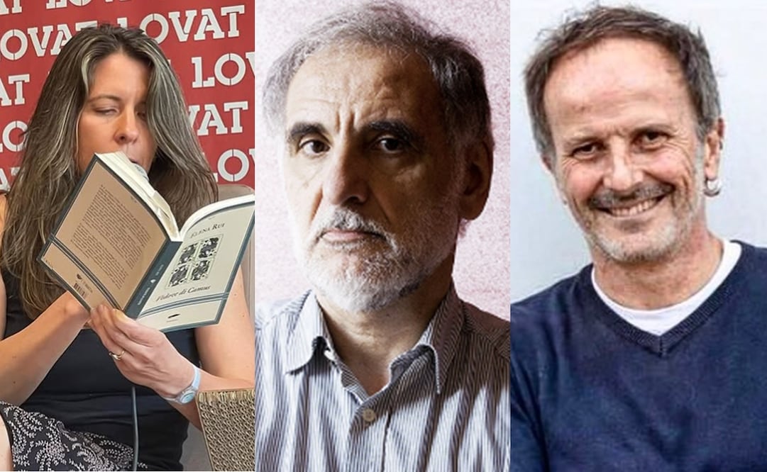 Los autores Michele Mari (centro de la foto), Matteo Nucci, Platone y Elena Rui, Vedove di Camus. Fotos: Página oficial del Premio Strega/ Instagram oficial.