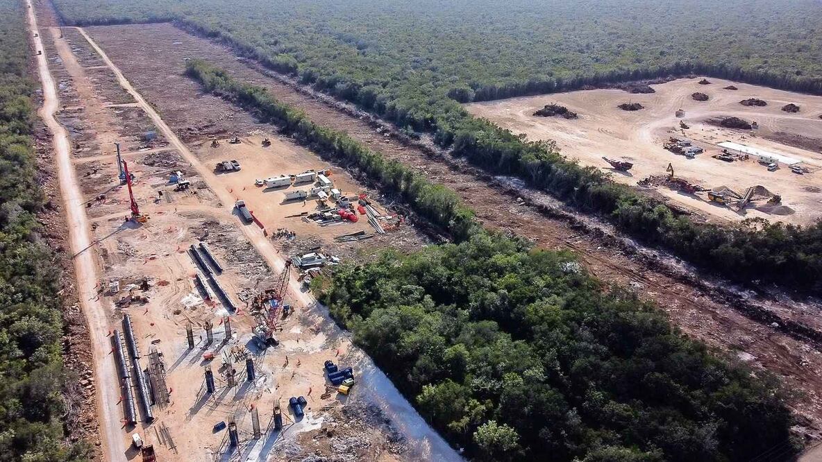 Fotografía panorámica de la tala hecha en la Península de Yucatán para construir las vías del Tren Maya./ Cortesía Selvame del Tren / Archivo