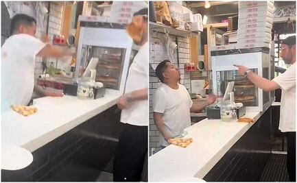 Empleado latino arroja rebanada de pizza en la cara a hombre que lo insultó en EU; video se vuelve viral