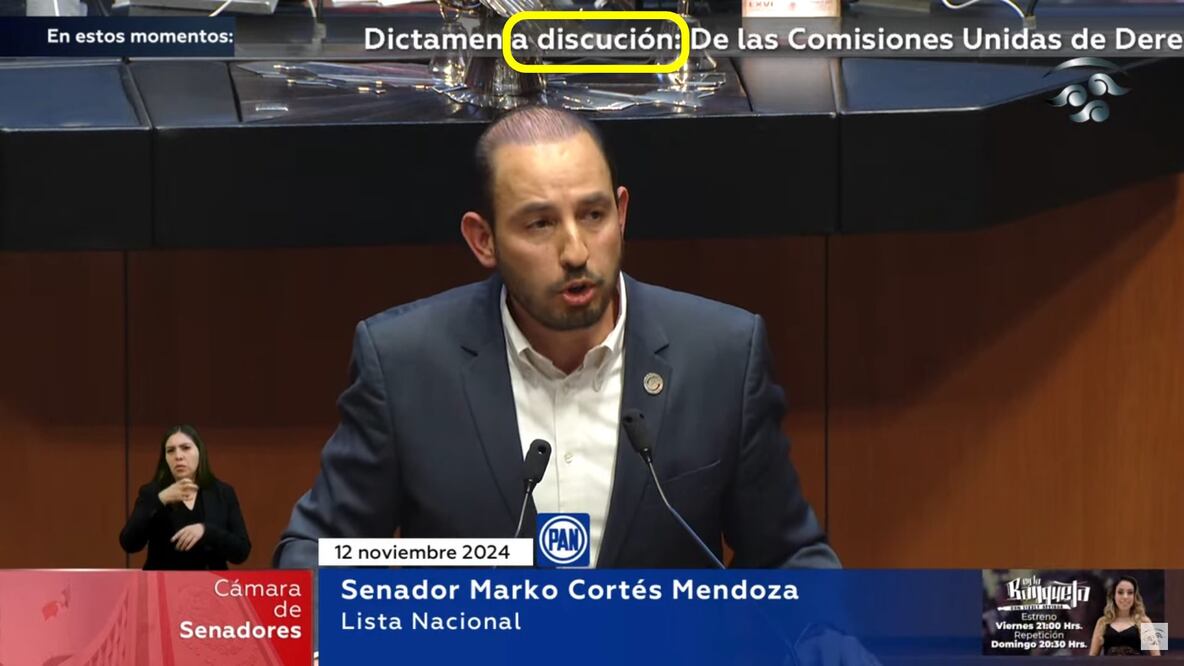 Error ortográfico en las cintillas de la transmisión de la discusión del Senado. Foto: Captura de pantalla