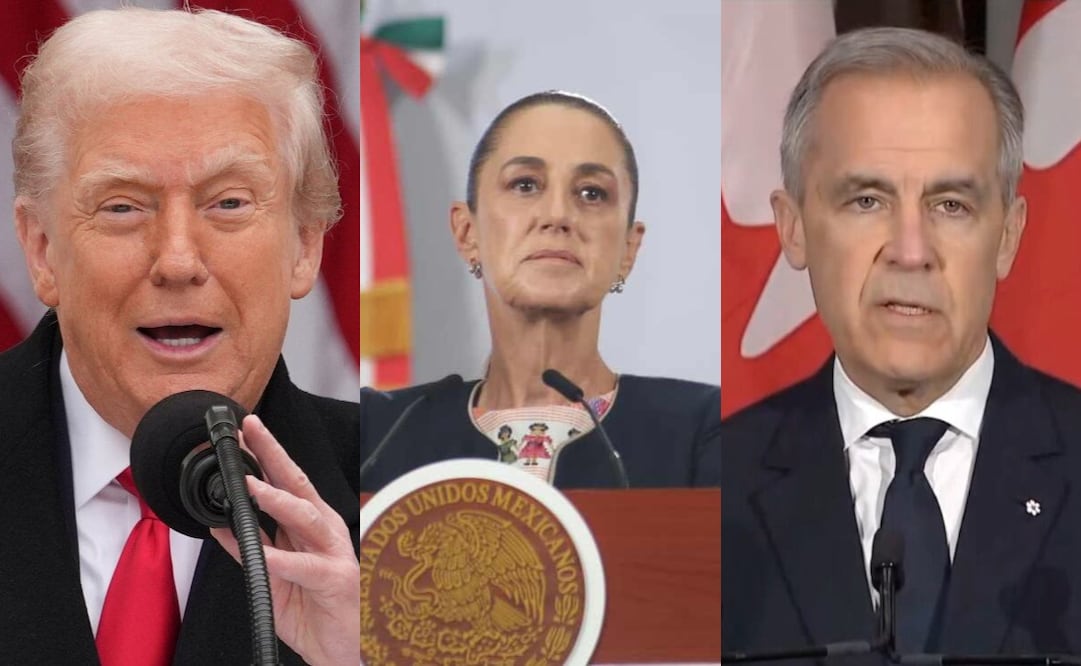 Donald Trump, Claudia Sheinbaum y Mark Carney. Foto: AP, Luis Camacho y EFE