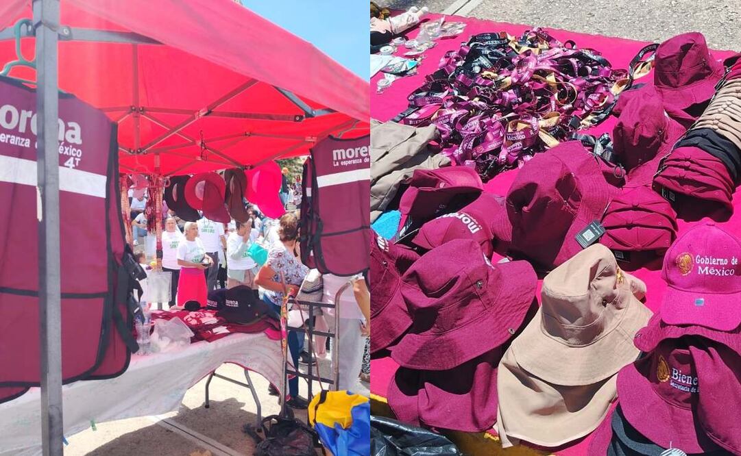 Ofrecen gorras "del Gobierno de México" y de "la Secretaría de Bienestar" en eventos de Claudia Sheinbaum Foto: Eduardo Dina / EL UNIVERSAL