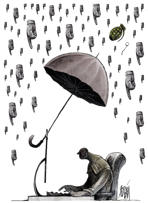 Señalamientos, amenazas y peligros. Foto: Cartón de BOLIGÁN