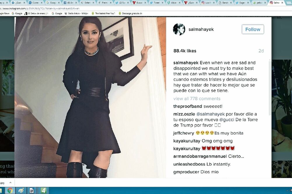 Haye k escribió su mensaje en inglés y español. Sus seguidores en redes sociales alabaron esta actitud (TOMADA DE INSTAGRAM)